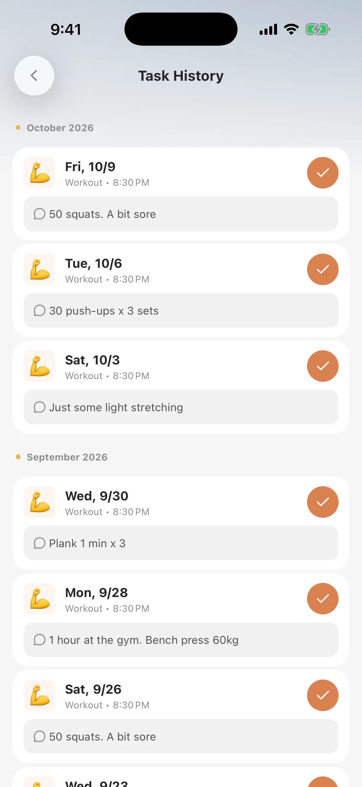 Completion history
